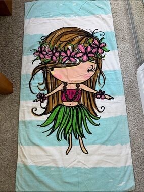 Hula Girl Beach Towel - Aqua Stripe